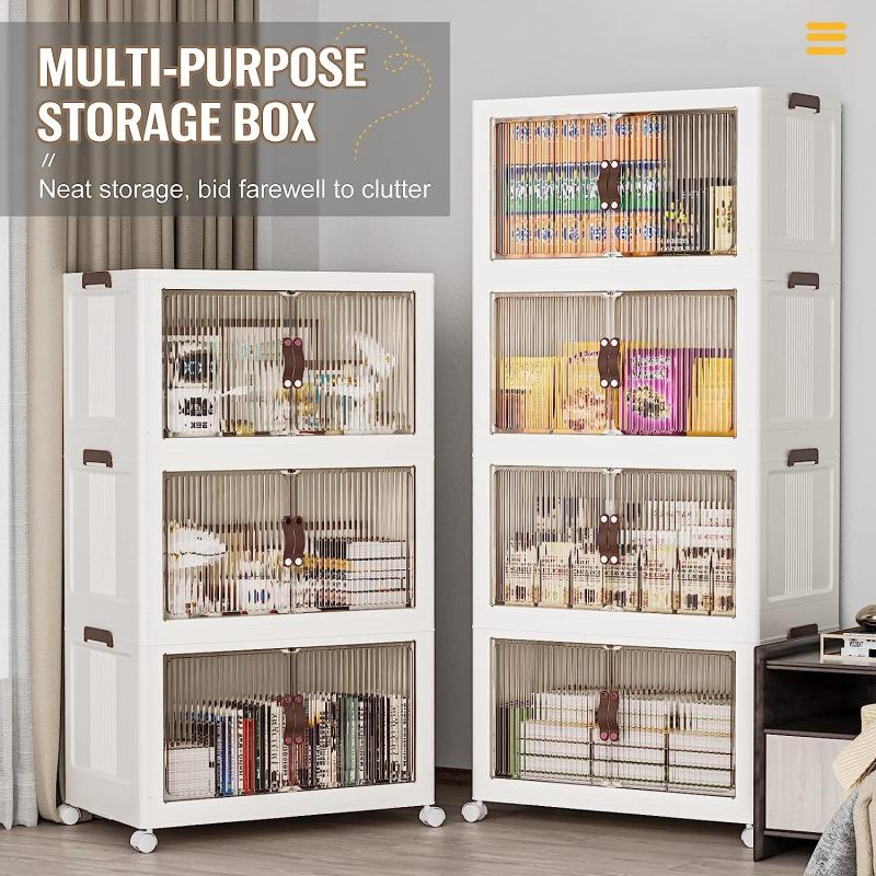 Foldable Storage Cabinet with Door and Wheels for Household Items