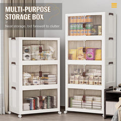 Foldable Storage Cabinet with Door and Wheels for Household Items