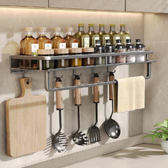 Gray Spice Rack Organizer Wall Mount - 15 Hanging Seasoning Organizer Shelf