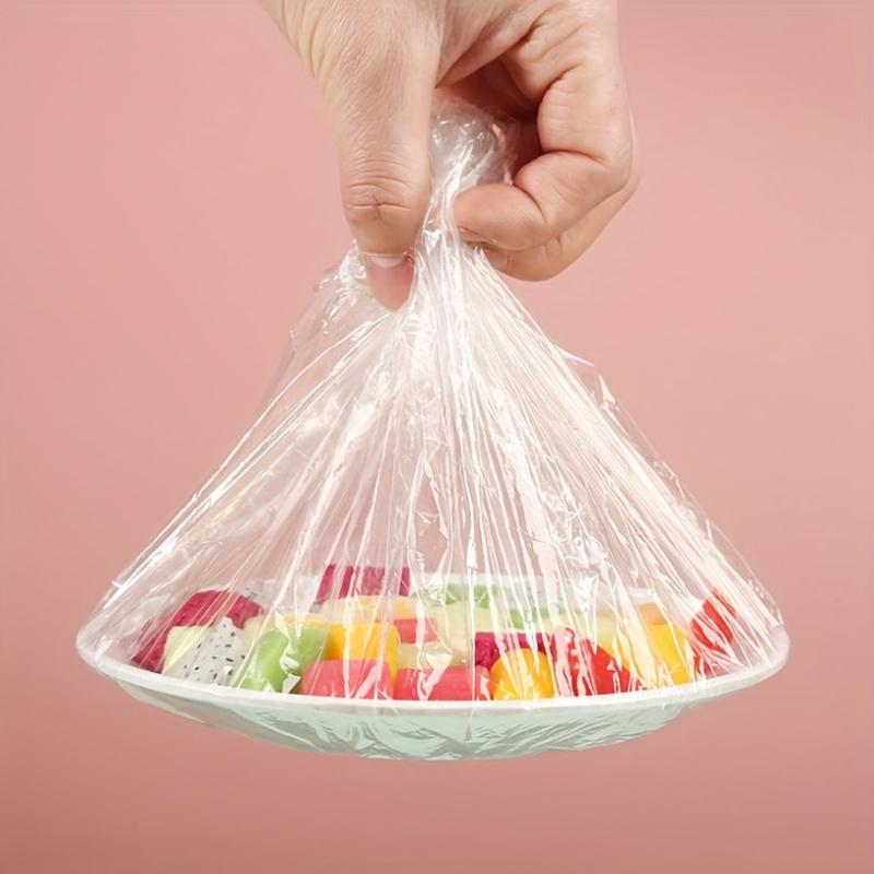 Disposable PE Plastic Wrap Cover with Elastic - Shower Cap for Dishes