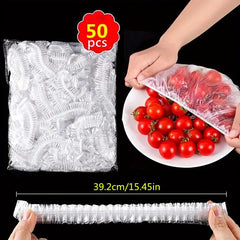 Disposable PE Plastic Wrap Cover with Elastic - Shower Cap for Dishes
