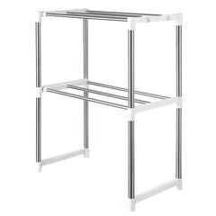Adjustable Stainless Steel Microwave Oven Shelf for Kitchen and Bathroom Storage