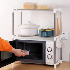 Adjustable Stainless Steel Microwave Oven Shelf for Kitchen and Bathroom Storage