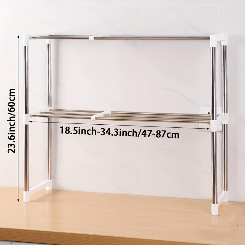 Adjustable Stainless Steel Microwave Oven Shelf for Kitchen and Bathroom Storage