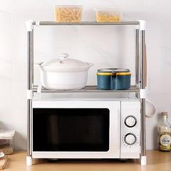 Adjustable Stainless Steel Microwave Oven Shelf for Kitchen and Bathroom Storage