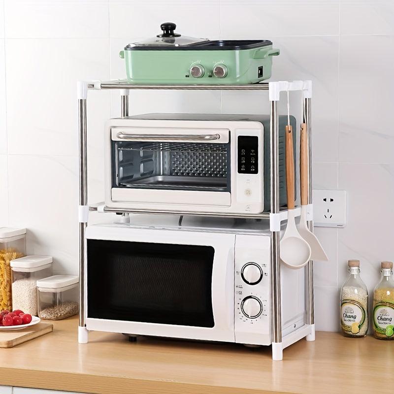 Adjustable Stainless Steel Microwave Oven Shelf for Kitchen and Bathroom Storage