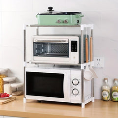 Adjustable Stainless Steel Microwave Oven Shelf for Kitchen and Bathroom Storage