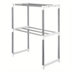 Adjustable Stainless Steel Microwave Oven Shelf for Kitchen and Bathroom Storage