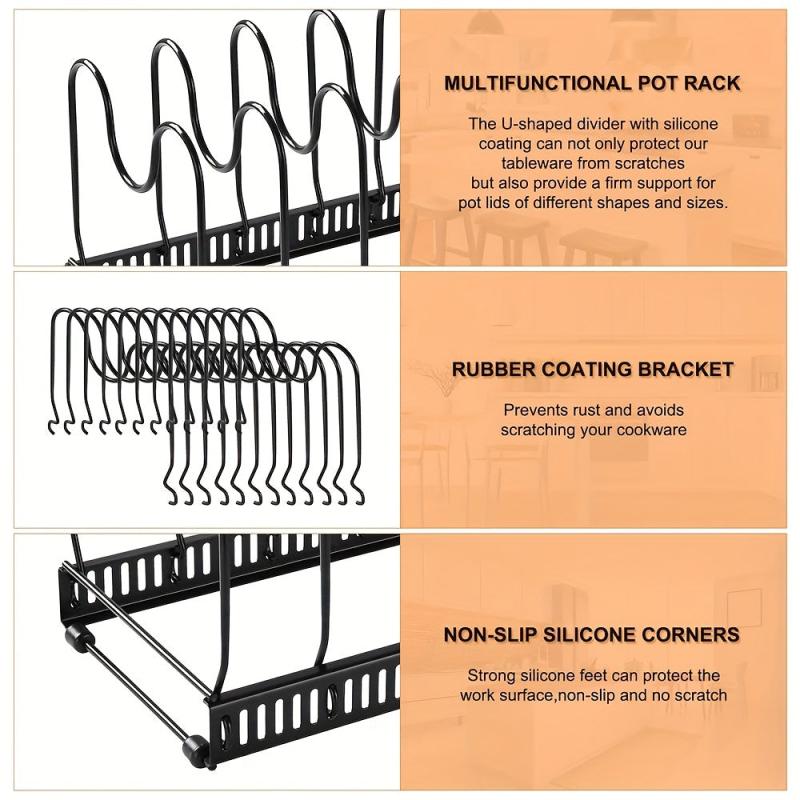 Expandable Pot and Pan Organizer for Cabinet 10 Adjustable Compartments