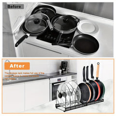 Expandable Pot and Pan Organizer for Cabinet 10 Adjustable Compartments