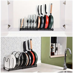 Expandable Pot and Pan Organizer for Cabinet 10 Adjustable Compartments