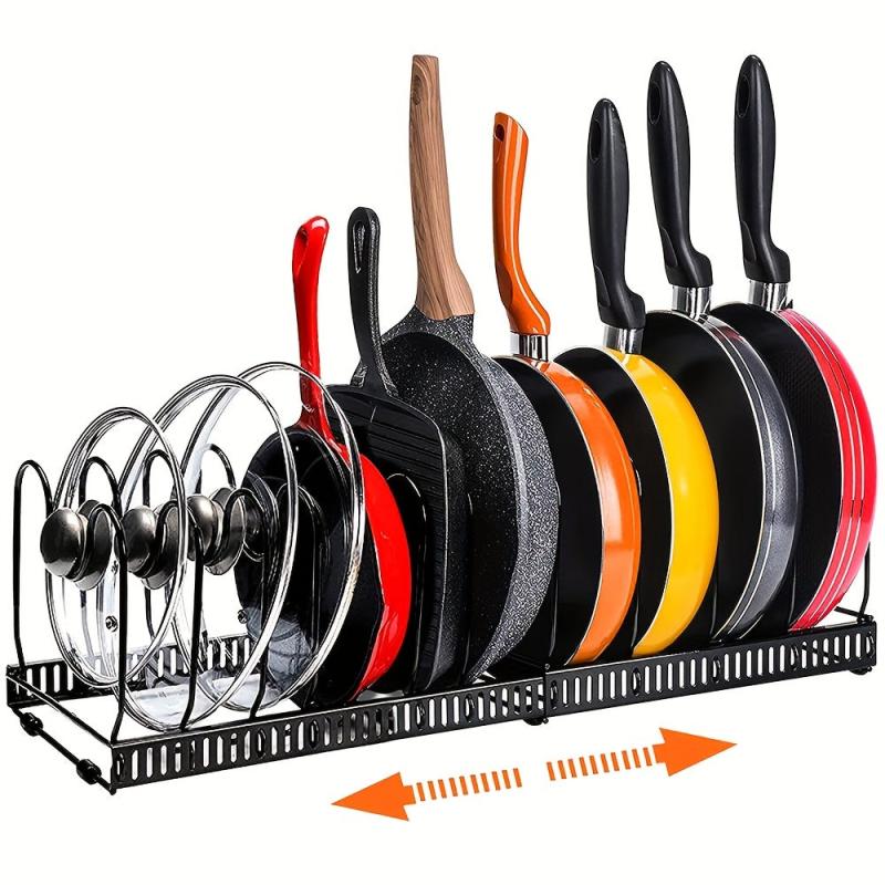 Expandable Pot and Pan Organizer for Cabinet 10 Adjustable Compartments