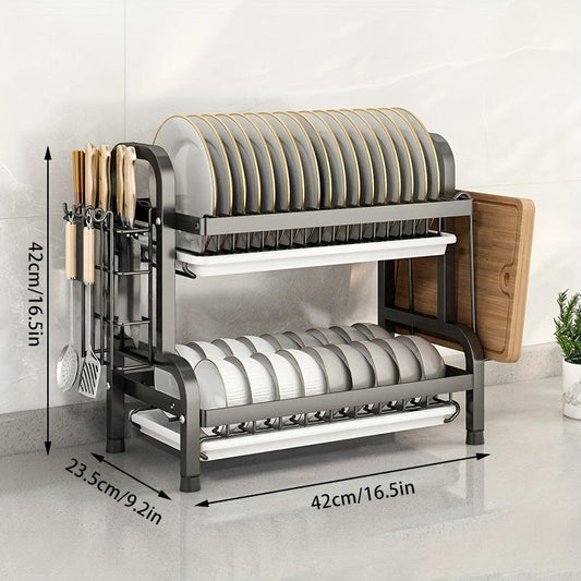 2-Tier Stainless Steel Dish Drying Rack with Drainboard