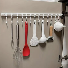 Wall Mounted Pot & Pan Row Hooks Rack - 10 Hooks