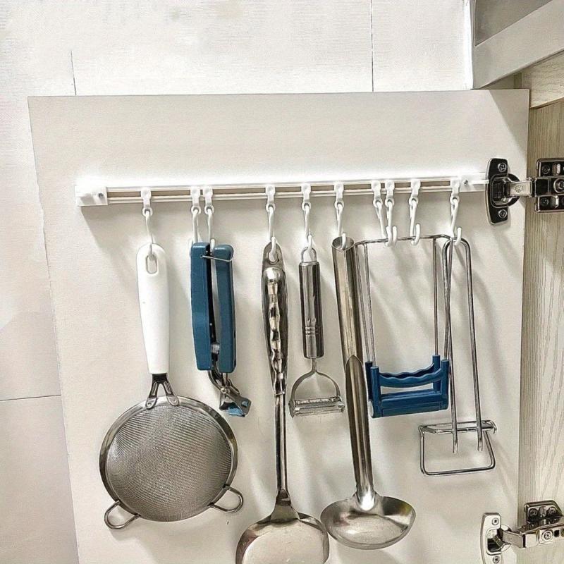 Wall Mounted Pot & Pan Row Hooks Rack - 10 Hooks