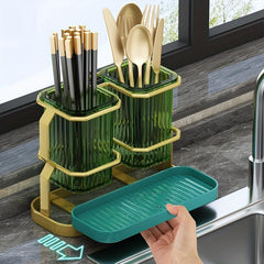 Wall Mounted Chopsticks Holder Double Layer Quick Drying Spoon Rack Iron Art