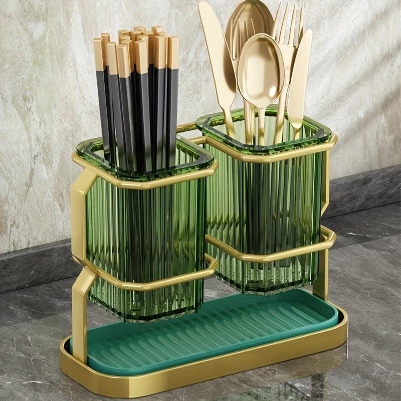 Wall Mounted Chopsticks Holder Double Layer Quick Drying Spoon Rack Iron Art