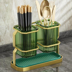 Wall Mounted Chopsticks Holder Double Layer Quick Drying Spoon Rack Iron Art