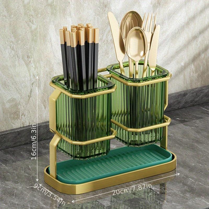 Wall Mounted Chopsticks Holder Double Layer Quick Drying Spoon Rack Iron Art