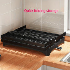 Large Capacity Foldable Dish Rack with Double Layer Storage