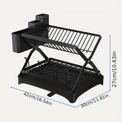 Large Capacity Foldable Dish Rack with Double Layer Storage
