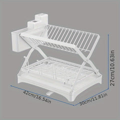 Large Capacity Foldable Dish Rack with Double Layer Storage