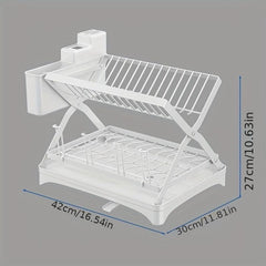 Large Capacity Foldable Dish Rack with Double Layer Storage