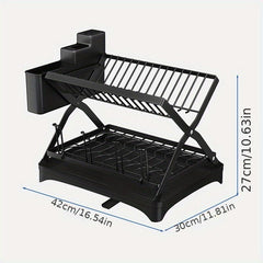 Large Capacity Foldable Dish Rack with Double Layer Storage