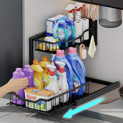 2-Tier Under Sink Organizer Pull Out Cabinet Storage Shelf Rack