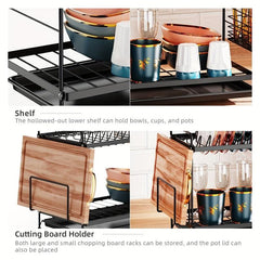2 Tier Dish Drying Rack with Drainboard and Utensil Holder
