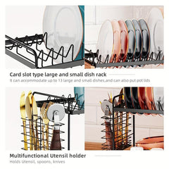 2 Tier Dish Drying Rack with Drainboard and Utensil Holder