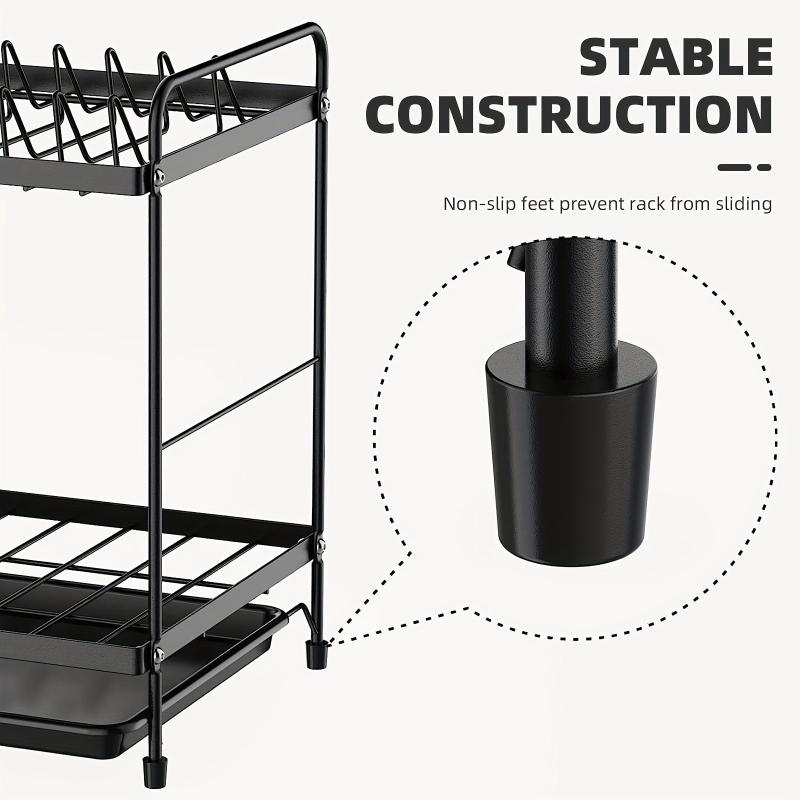 2 Tier Dish Drying Rack with Drainboard and Utensil Holder