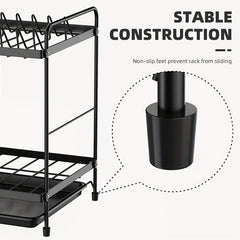 2 Tier Dish Drying Rack with Drainboard and Utensil Holder