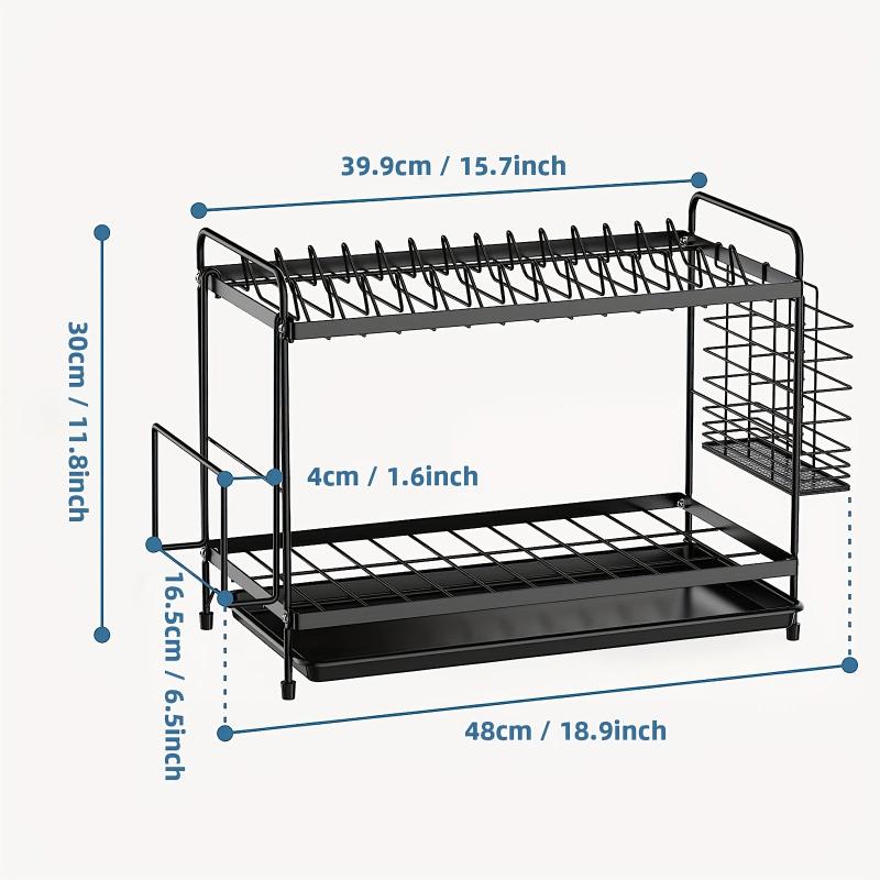 2 Tier Dish Drying Rack with Drainboard and Utensil Holder