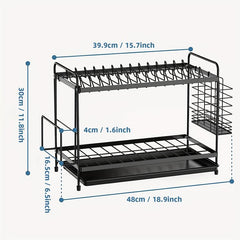 2 Tier Dish Drying Rack with Drainboard and Utensil Holder