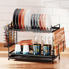 2 Tier Dish Drying Rack with Drainboard and Utensil Holder