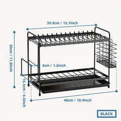 2 Tier Dish Drying Rack with Drainboard and Utensil Holder
