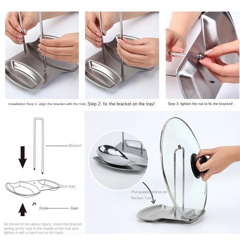 Stainless Steel Pot Lid Rack Shelf with Drain Tray for Easy Pot Storage