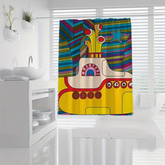 4pcs Yellow Submarine Shower Curtain Set with Hooks, Non Slip Bathroom Rug