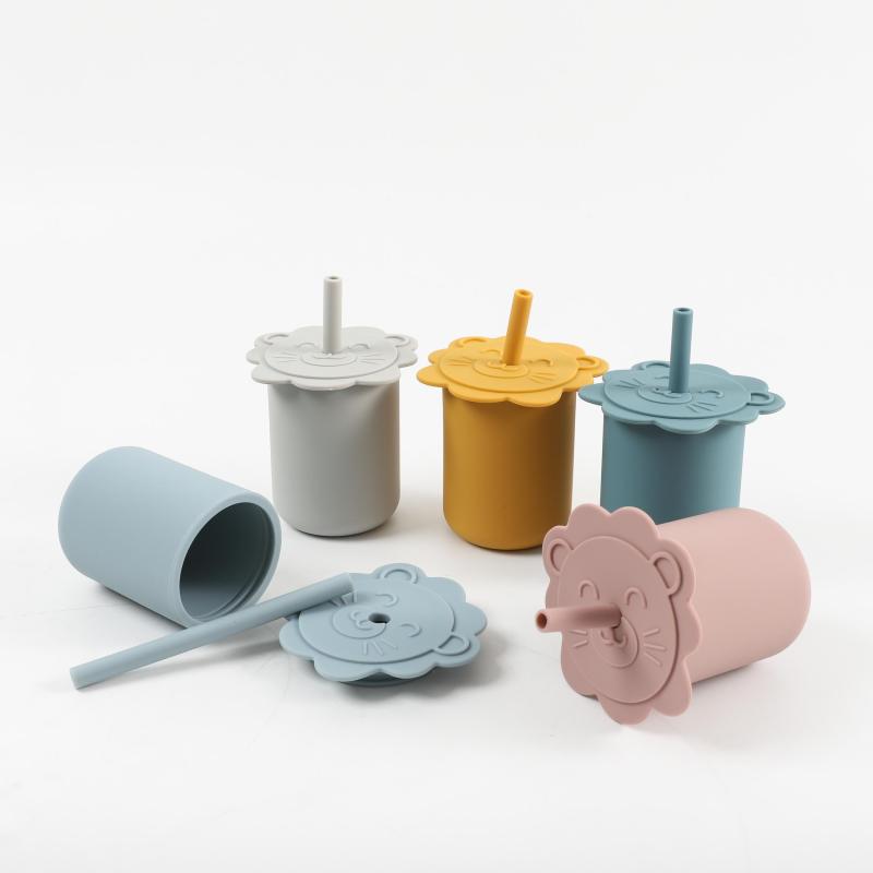 1pc Silicone Sippy Trainer Straw Cups Double Handle Baby Training Cup