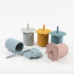1pc Silicone Sippy Trainer Straw Cups Double Handle Baby Training Cup