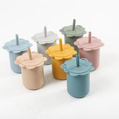 1pc Silicone Sippy Trainer Straw Cups Double Handle Baby Training Cup