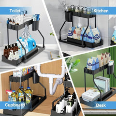 2 Tier Under Sink Organiser Storage Rack Bathroom Kitchen Storage Shelf