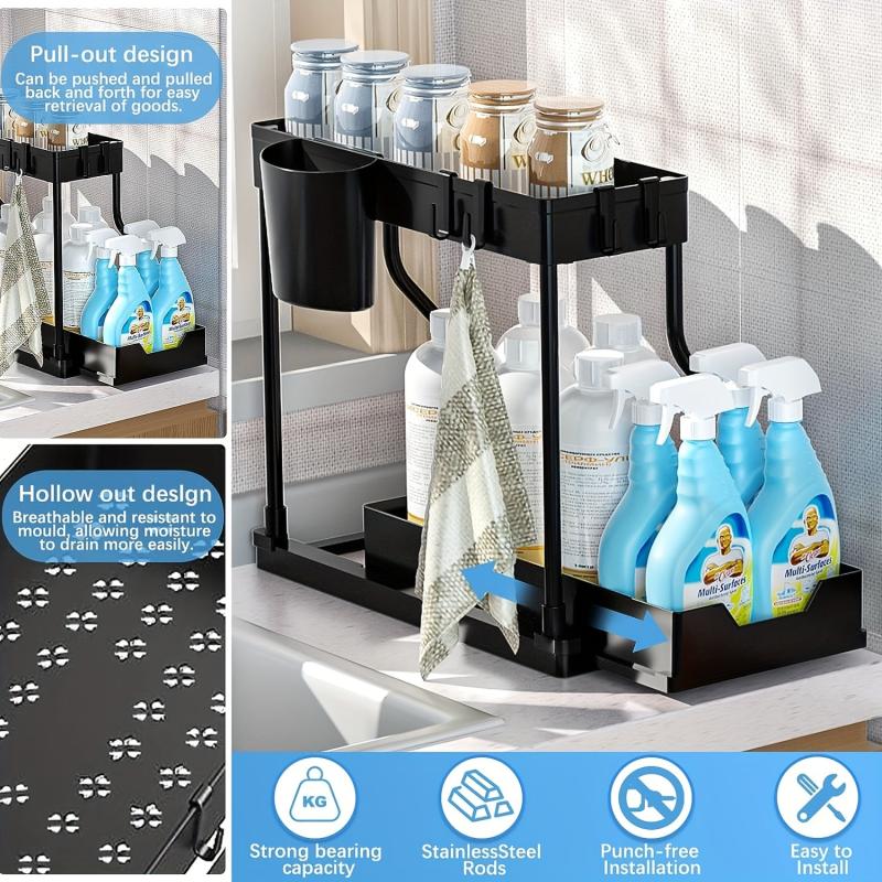2 Tier Under Sink Organiser Storage Rack Bathroom Kitchen Storage Shelf