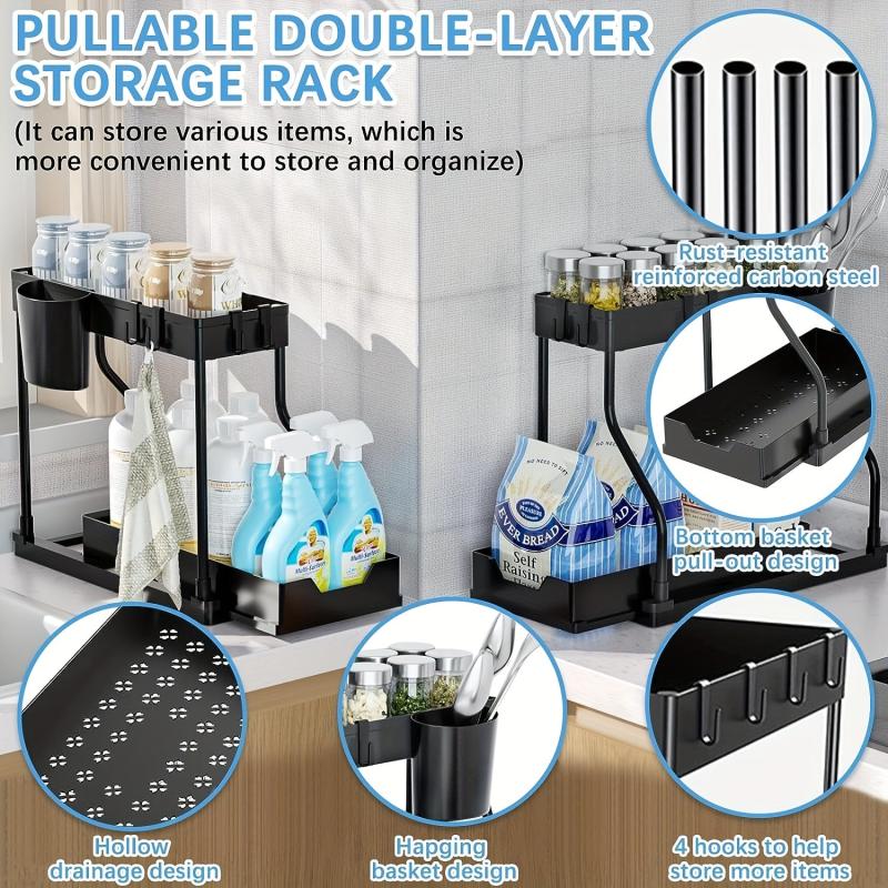 2 Tier Under Sink Organiser Storage Rack Bathroom Kitchen Storage Shelf