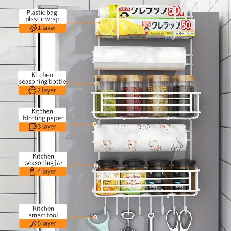 Refrigerator Spice Rack Hanging Shelf with Hooks