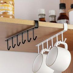6 Hook Under Cabinet Coffee Mug Rack Holder Organizer Kitchen Storage Hooks
