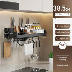 Wall Mounted Spice Rack w/ Towel Rod & Utensil Hooks