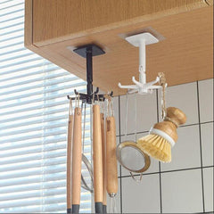 360 Degree Rotating 6 Claw Rack Organizer Self Adhesive Towel Rack