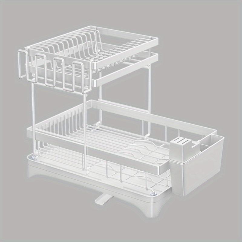 2 Tier Dish Drying Rack with Drainboard and Cutlery Holder